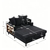 Divano letto con portabicchieri su entrambi i lati e bracciolo pieghevole, 129x170x70 cm, Nero(m-3)