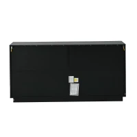 Aparador para sala de estar com 4 portas, elegantes frisos dourados, independente, 35x140x70 cm, Preto(m-7)