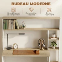 HOMCOM Bureau Informatique, 114 x 45 x 138 cm, Bureau avec Rangement, Étagères Ouvertes et Support UC, Blanc et Bois Naturel(m-6)