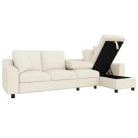 Divano angolare moderno in ciniglia con cuscini, schienale reclinabile e portabicchieri, 280x136x82 cm, Beige(m-6)