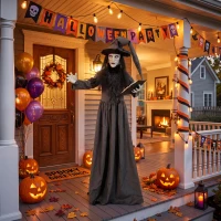 HOMCOM 180 cm Halloween Animierte Hexe Dekoration Lebensgroß mit leuchtenden Augen, Gruseliger Sound, Berührungsaktivierung(m-8)