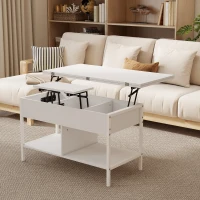 HOMCOM Mesa de Centro Elevable y Extensible con Compartimento Oculto y Estantes Abiertos 98x49x55 cm Blanco(m-2)