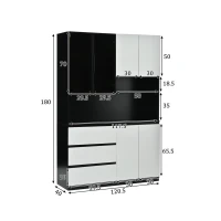 Dispensa Cucina con luce LED regolabile e vano per microonde, 120,5x40x180 cm, Nero(m-3)
