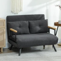 HOMCOM Schlafsofa 2er-Sofa mit Schlaffunktion, inkl. 2 Kissen, Sherpa-Optik, Natur + Dunkelgrau + Schwarz(m-10)