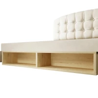 Cama estofada cama de casal 140x190 cm, ajustável em 3 alturas, cabeceira curva, sem colchão, 197x151x120 cm, Bege(m-11)