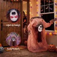 HOMCOM Animated Halloween Ghost, Halloween Animatronics with Creepy Screams, Glowing Eyes, Sound/Touch Activated(m-6)