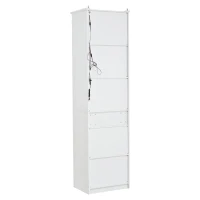 Vitrine alta com iluminação LED, grande espaço de arrumação com 3 prateleiras de vidro, 1 gaveta e 2 portas, 55x40x200 cm, Branco(m-9)