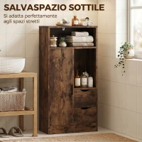 HOMCOM Mobile Bagno Slim con Cassetti e Scomparti Aperti, 50x25x100 cm, Marrone Rustico(m-6)