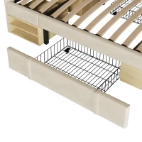 Cama estofada cama de casal 140x190 cm, ajustável em 3 alturas, cabeceira curva, sem colchão, 197x151x120 cm, Bege(m-10)