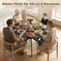 HOMCOM Runder Esstisch für 4 Personen, Küchentisch im Industriestil mit Stahlbeinen, für Esszimmer, Küche, Schwarz(m-5)