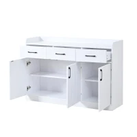 Aparador com muito espaço de arrumação, 3 gavetas e 3 portas com prateleiras ajustáveis, frente das portas com riscas, 120x35x80 cm, Branco(m-6)