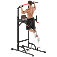 HOMCOM Máquina de Dominadas con Altura Ajustable Carga Máx. 120 kg para Entrenamiento Fitness 123x98x189-239 cm Negro y Rojo(m-1)
