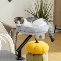 PawHut Lit de Bureau pour Chat Rotation de 360° et Hauteur Réglable, Lit pour Chat Lavable avec Balle Jouet,  35x35x48cm, Gris(m-2)