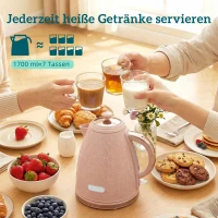 HOMCOM Waterkoker- en Toaster-Set, 1,7L 2200W Snelkook-Waterkoker met Automatische Uitschakeling en 2-Sneetjes Toaster met Kruimellade, Roze(m-4)