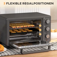 HOMCOM Minibakoven, 21 L Toasteroven met 1 draadrek en 1 bakplaat, 3 kookstanden, 100 °C-230 °C, roestvrij staal, glas, grijs(m-5)