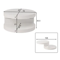 Mesa de centro cilíndrica con tablero giratorio 360°, tira LED, estructura de 2 capas, 70x70x35,5 cm, Blanco(m-3)