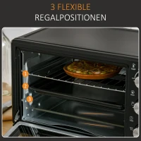 HOMCOM mini-oven 21 l met 1 rooster en 1 bakplaat 3 kookstanden instelbare temperatuur oven 1400W metaal RVS gehard glas zwart + zilver 46,4 x 38 x 28,5 cm(m-5)