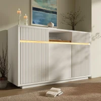Aparador moderno com fita LED, 2 gavetas e 3 portas, prateleiras ajustáveis, 140x40x85 cm, Branco(m-2)