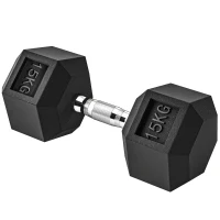 HOMCOM Manubrio 15 kg Esagonale con Impugnatura Antiscivolo, in Acciaio e Gomma, Ø15.5 x 33.6 cm, Nero(m-1)