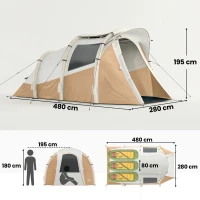Outsunny Inflatable Camping Tent w/ Air Pump, Easy Setup 2-3 Person Blow Up Tent, Khaki(m-3)