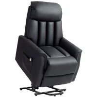 HOMCOM Elektrische Opsta-Stoel, TV-Stoel, Stoel met Opsta-Hulp, Ligfunctie, Kunstleer, 80 x 94 x 104 cm, Zwart(m-1)