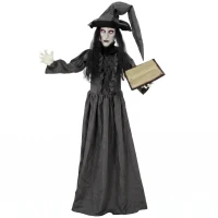 HOMCOM 180 cm Halloween Animierte Hexe Dekoration Lebensgroß mit leuchtenden Augen, Gruseliger Sound, Berührungsaktivierung(m-1)