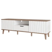 Meuble TV LED avec LED RVB, portes coulissantes et grand espace de rangement, 160x40x52 cm, Blanc(m-8)