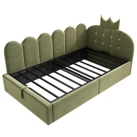 Letto singolo a L imbottito con spazio contenitore inferiore, 199x96x96 cm, Verde(m-2)