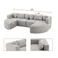 Divano modulare con funzione letto, schiuma ad alta resilienza e molle insacchettate, 292x165x68 cm, Grigio(m-3)