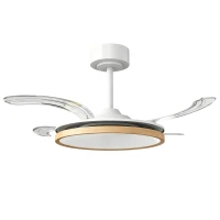 HOMCOM Ventilateur de plafond avec lumière et télécommande, plafonnier ventilateur 95 cm avec pales rétractables, bois naturel(m-1)
