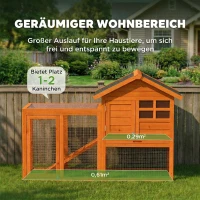 PawHut Hasenstall 2 Etagen Kaninchenstall mit wasserdicht Bitumendach Freilaufgehege Rampe Türen Holz 123,5x62,6x92,5 cm Orange(m-4)