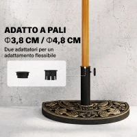 Base per Ombrellone a Mezzaluna da Ø38 mm e Ø48 mm con Manovella, Basamento per Ombrellone in Resina, Base Ombrellone a Parete 50x31x32 cm, Bronzo(m-4)
