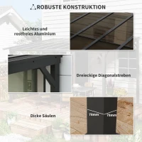 Outsunny Terrasoverkapping ca. 3 x 4,3m vrijstaande terrasoverkapping met hellend polycarbonaat-dak voor wandmontage Donkergrijs(m-7)