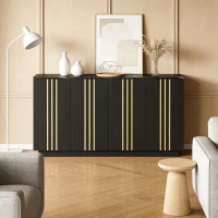Aparador para sala de estar com 4 portas, elegantes frisos dourados, independente, 35x140x70 cm, Preto(m-4)
