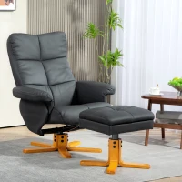 HOMCOM Relaxfauteuil met kruk, rugleuning kantelbaar tot 145°, 360° draaibaar, kunstleer, donkergrijs(m-2)