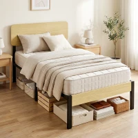HOMCOM Bedframe 90x200 cm met hoofdbord, voetbord en opbergruimte(m-7)