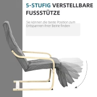 HOMCOM Accentstoel, Relaxfauteuil met Verstelbaar Voetgedeelte, Berkenhouten Frame, tot 120 kg, 66,5 x 94 x 100 cm, Grijs(m-4)