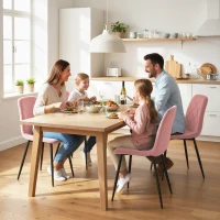 HOMCOM 4-delige Set Eetkamerstoelen in Fluwelen Look met Rugleuning, 45 x 54 x 87 cm, Roze(m-7)