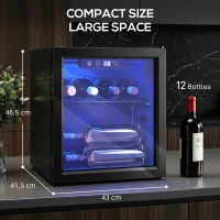 HOMCOM Wijnkoeler voor 12 flessen, 36 L capaciteit, 4–16°C, onderbouw drankkoelkast voor wijn en bier, met glazen deur, LED-verlichting(m-3)