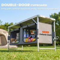 Outsunny 4ft Folding Camping Cupboard Kitchen, Height Adjustable Aluminium Camping Table with Storage, Lightweight Picnic Table for Outdoor Garden BBQ Party(m-6)