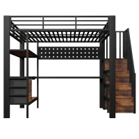 Cama alta 140 x 200 cm, prateleira integrada e 3 gavetas, sem colchão, 251x146x170 cm, Preto(m-1)