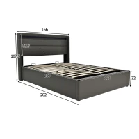 Letto contenitore matrimoniale con leva idraulica e rivestimento in ecopelle PU, 202x166x107.5 cm, Grigio(m-3)
