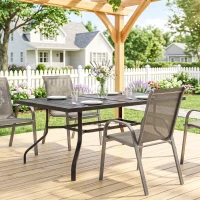 Outsunny Gartentisch 152x90 cm, Wetterfest Balkontisch aus Stahl, Beistelltisch mit Schirmloch, Latten-Design Schwarz(m-8)