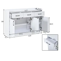 Madia portaoggetti con 3 cassetti e 3 ante a righe con ripiani regolabili, 120x35x80 cm, Bianco(m-3)