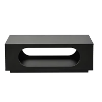 Table basse avec éclairage LED, grand espace de rangement avec gestion intégrée des câbles, 100x50x35 cm, Noir(m-2)