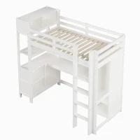 Cama alta 90x200 cm, grade de segurança para crianças a partir dos 6 anos, sem colchão, 232,5x100x189,5 cm, Branco(m-9)