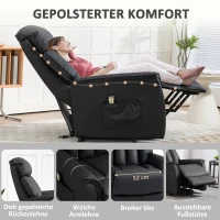 HOMCOM Elektrische Opsta-Stoel, TV-Stoel, Stoel met Opsta-Hulp, Ligfunctie, Kunstleer, 80 x 94 x 104 cm, Zwart(m-4)