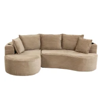 Bogesofa imbottito con portabicchieri su entrambi i lati, cuscini e tasca laterale, 250x152x82 cm, Kaki(m-2)
