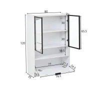 Vitrine LED moderna, iluminação LED RGB, compartimento abatível prático e prateleiras ajustáveis, 80x35x120 cm, Branco(m-3)