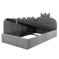Letto singolo a L imbottito con spazio contenitore inferiore, 199x96x96 cm, Grigio(m-6)